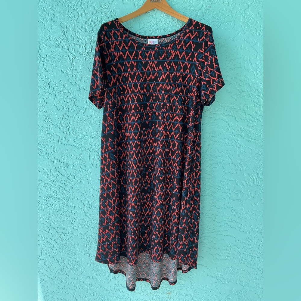 LuLaRoe Black and Pink Geometric Carly Dress size XL